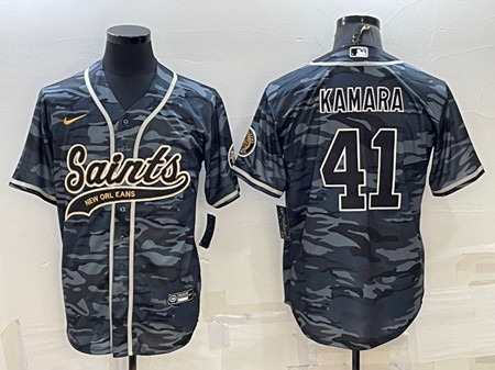 Men's New Orleans Saints #41 Alvin Kamara Gray Camo With Patch Cool Base Stitched Baseball Jersey
